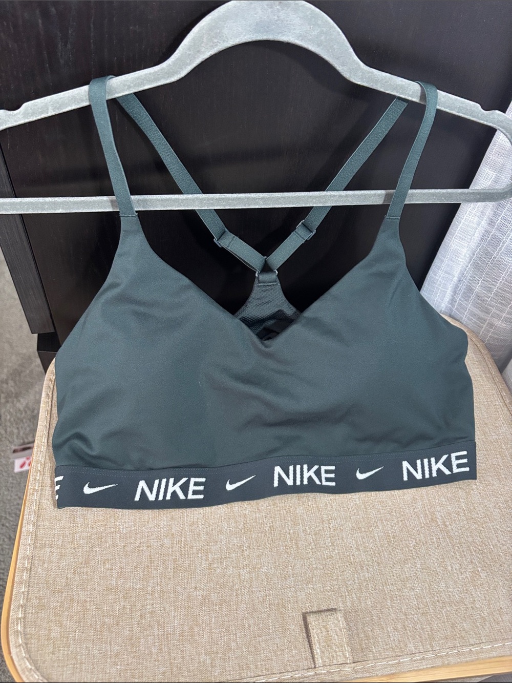 Nike Indy Dark Green Sports Bra with Branded Elastic Band
